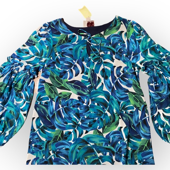 NWT ANTHROPOLOGIE Chloe Oliver Turquoise Tropical Palm Swing Dress size Medium - Picture 6 of 11